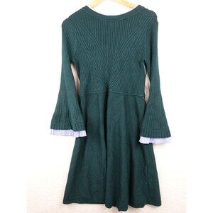 Eliza J Women's Flared Dress Large Green Long Sleeve 1/4 Zip Accents